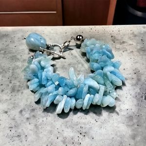 NWT Hand Crafted Raw Aquamarine Nugget 925 Sterling Silver Bracelet 8.25"